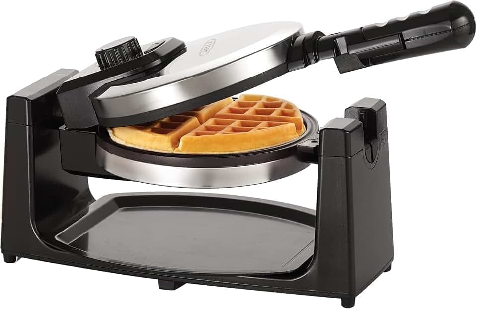 bella Klassisches rotierendes belgisches Waffeleisen mit antihaftbeschichteten Platten, abnehmbarer Tropfschale, einstellbarem Bräunungsgrad und kühlen Griffen, Edelstahl
