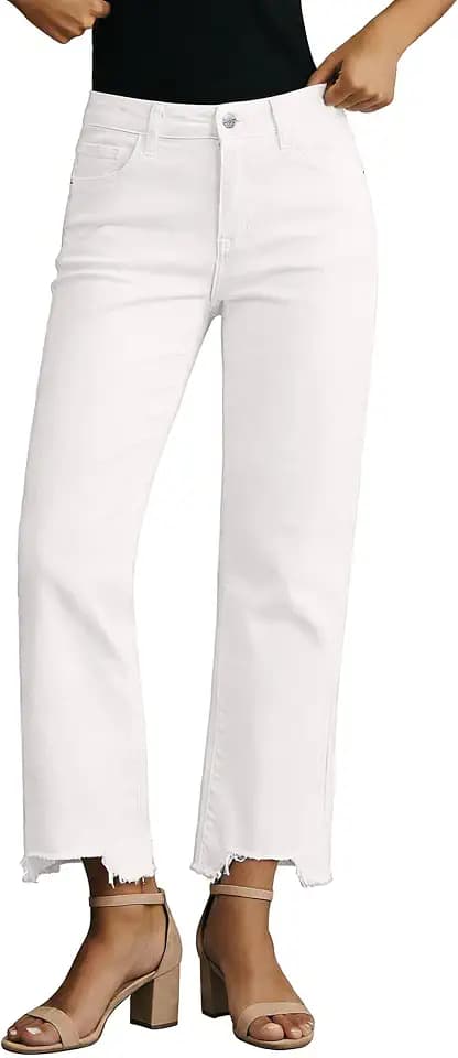 luvamia Straight Leg Jeans for Women Cropped Trendy Mid Rise Baggy Loose Distressed Casual Raw Hem Stretchy Denim Pants