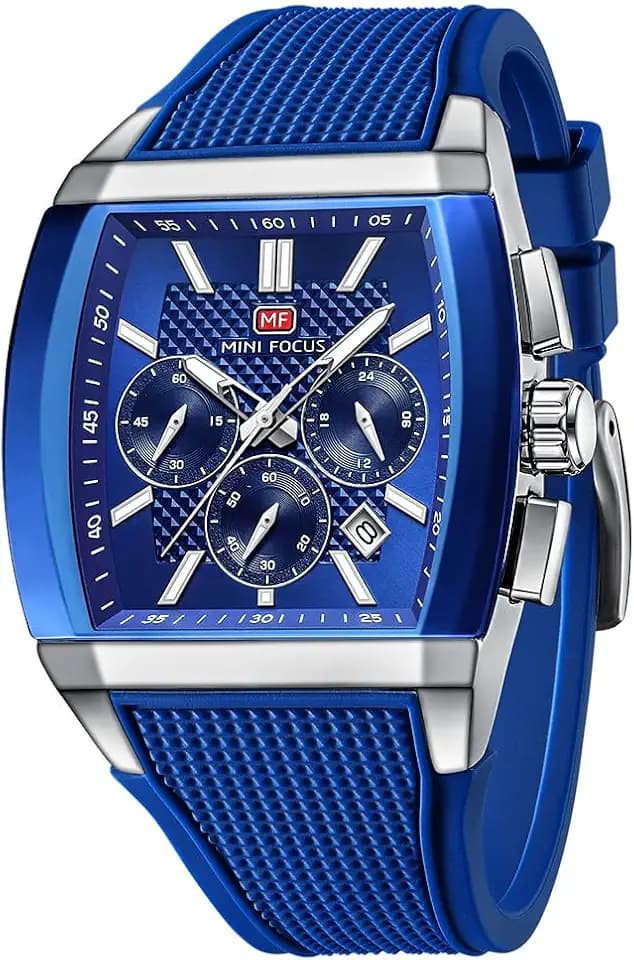 MF MINI FOCUS Men's Watch Analog Fashion Wrist Watch, Tonneau Watch for Men with Chronograph,Ideal for Sports Enthusiasts and Daily Wear