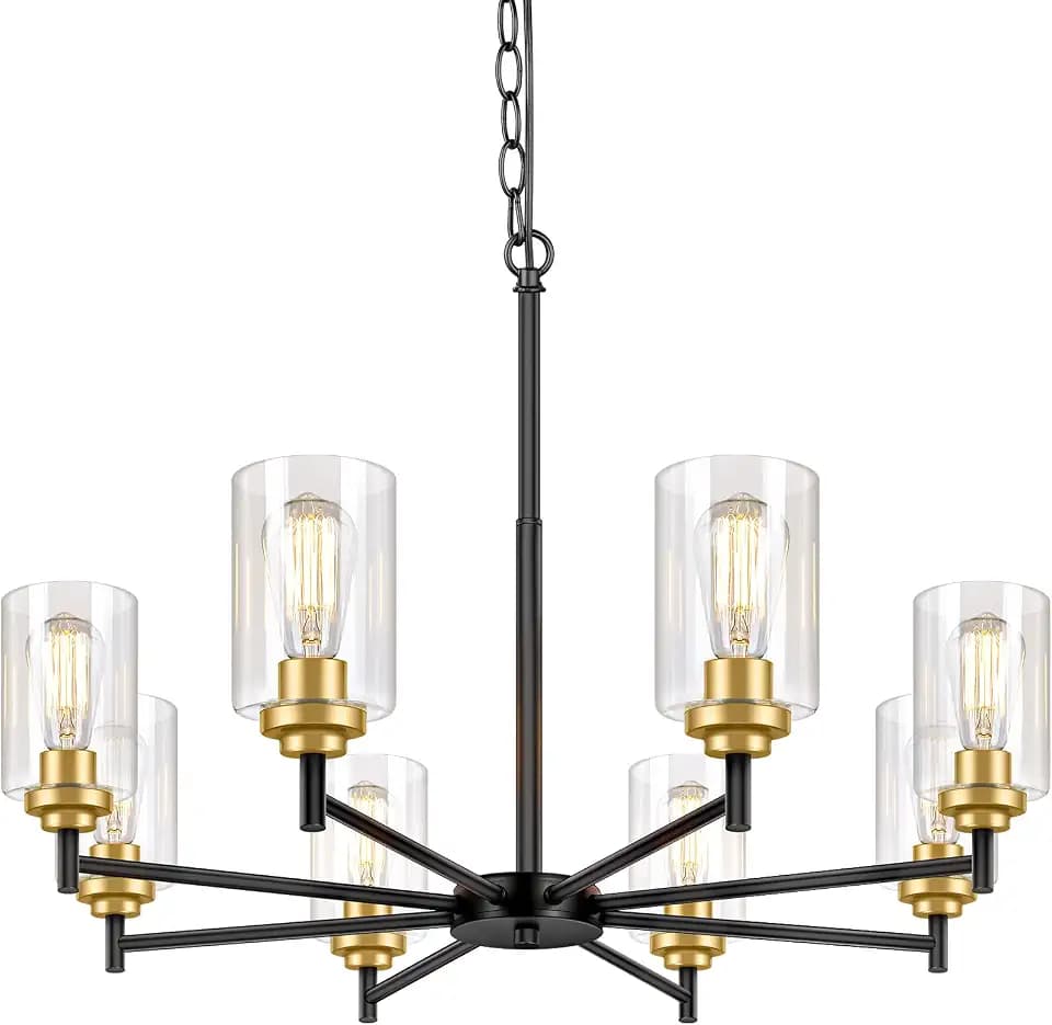 D33.5" Chandelier for Dining Room, 8-Light Black and Gold Light Fixture