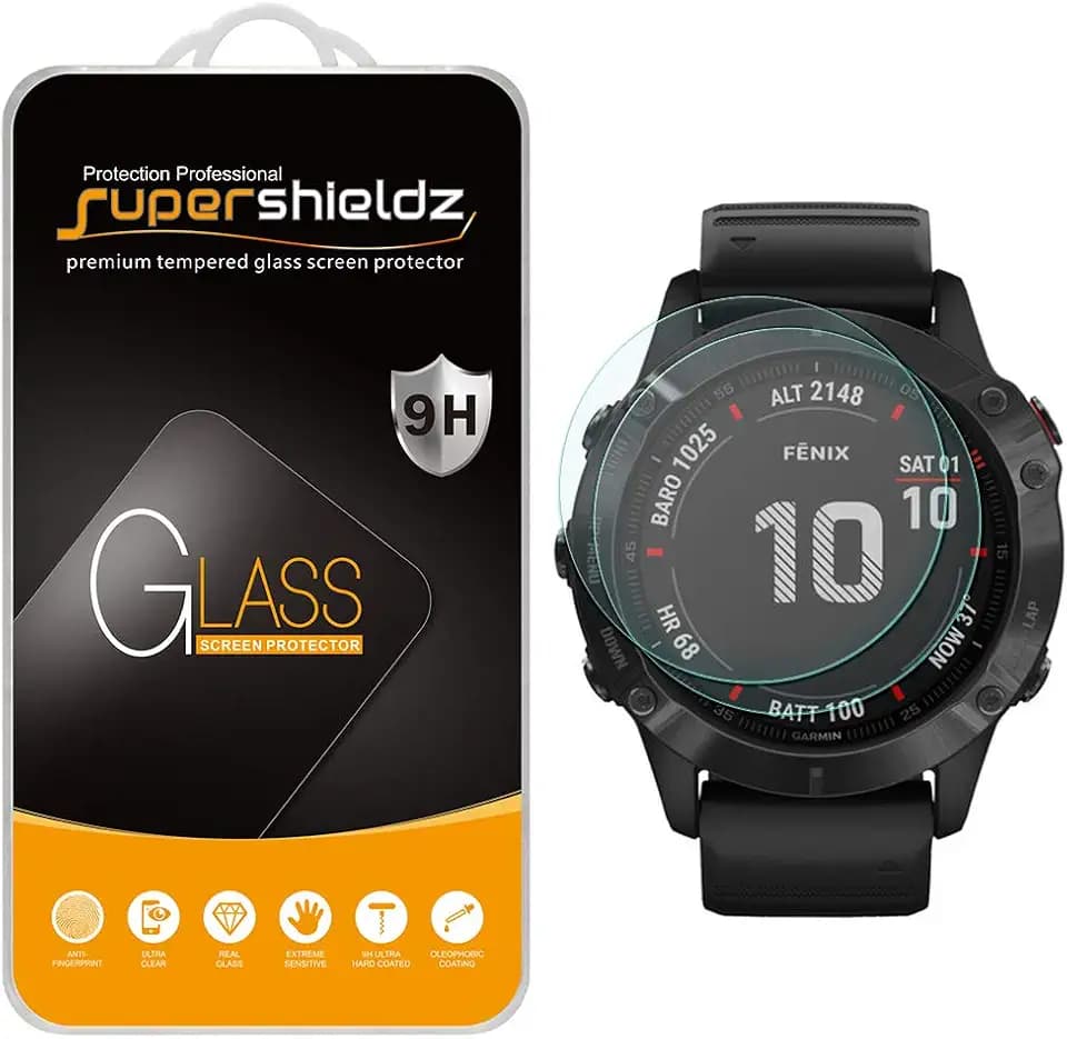 Supershieldz (2 Pack) Designed for Garmin Fenix 6/6 Pro / 6 Sapphire / 6 Pro Solar Tempered Glass Screen Protector, Anti Scratch, Bubble Free
