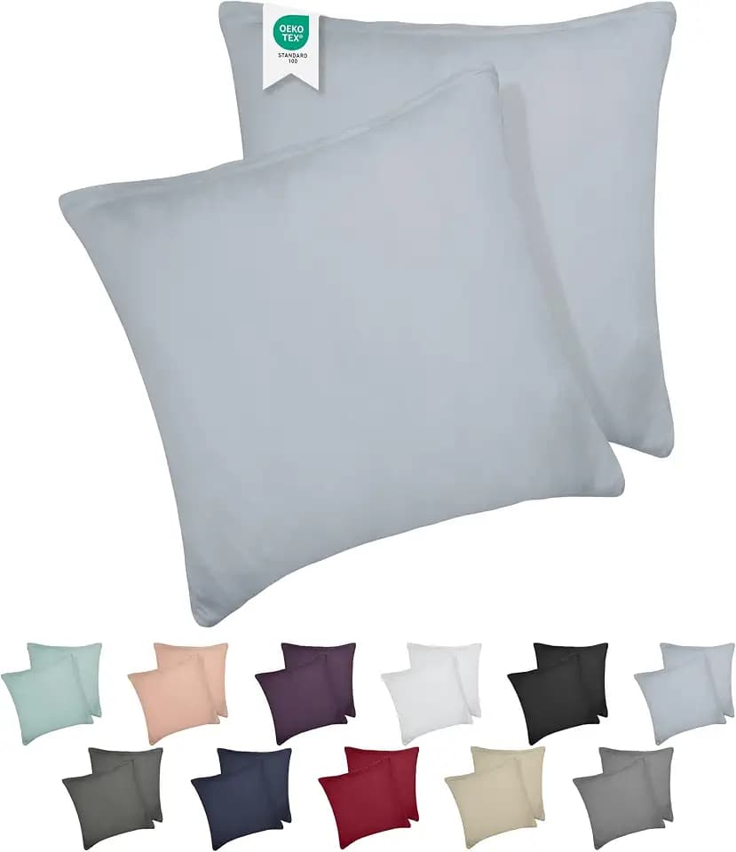Barbons Kissenbezug 80x80 2er Set – 165 g/m² Oeko-TEX Zertifiziert Kopfkissenbezug 100% Jersey Baumwolle weiche Kissenbezüge Kissenhülle mit Reißverschluss (80x80-Blau)