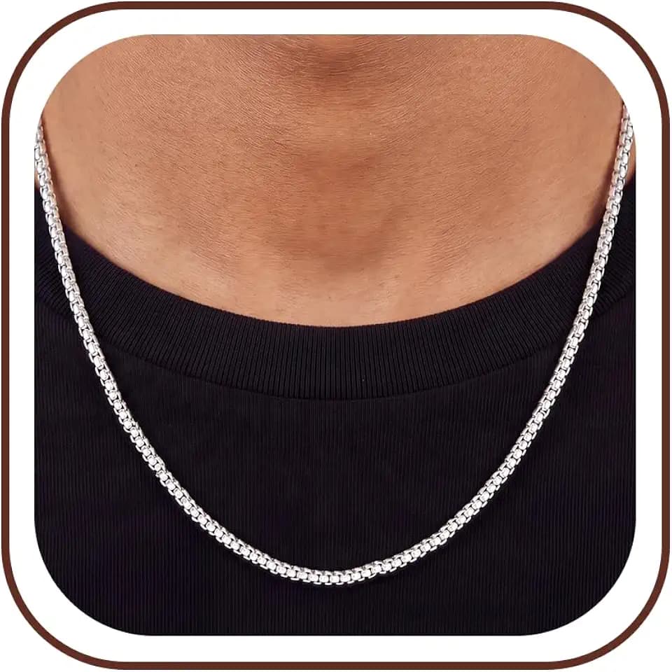 S925 Sterling Silver Round Box Chain for Men, 2.5mm/4mm/5mm