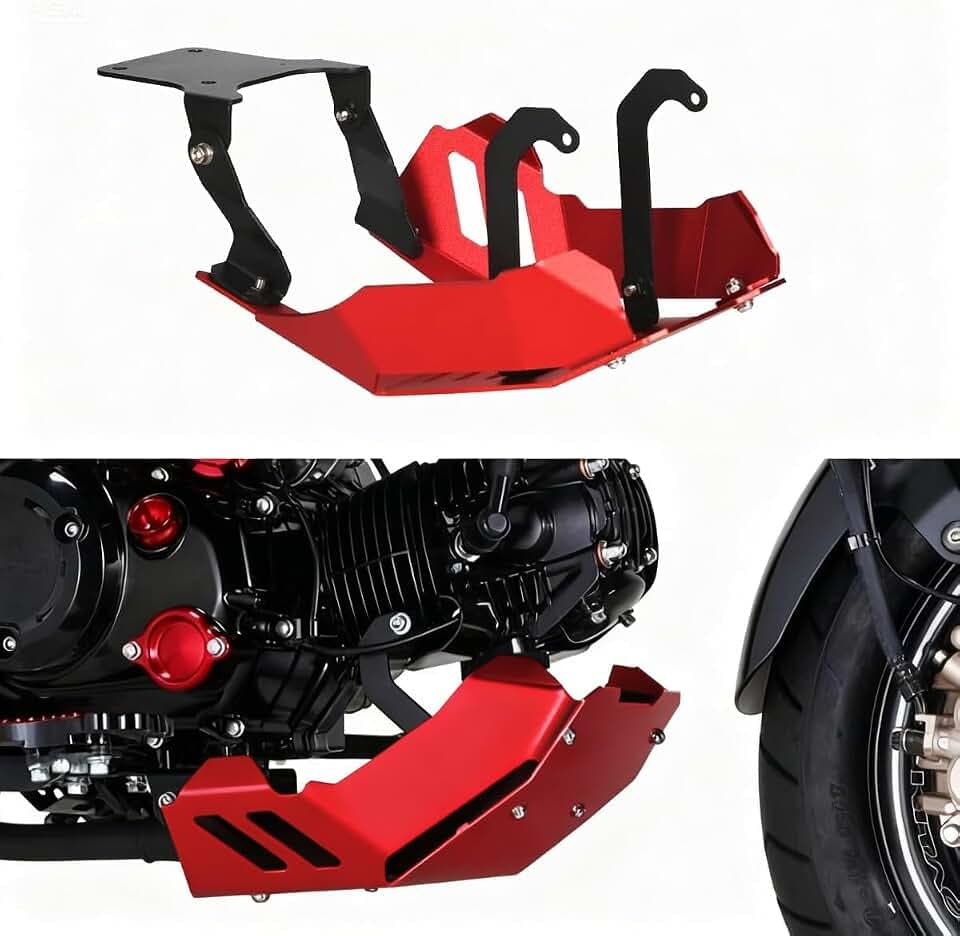 Monkey 125 JB03 JB05 Grom 125 JC92 Skid Plate Compatible with 2022-2024 Monkey 125 / Z125M / Z125MA / GROM 125 Engine Guard Thickness Enhancement with Engine Heat Dissipation Holes (Red)
