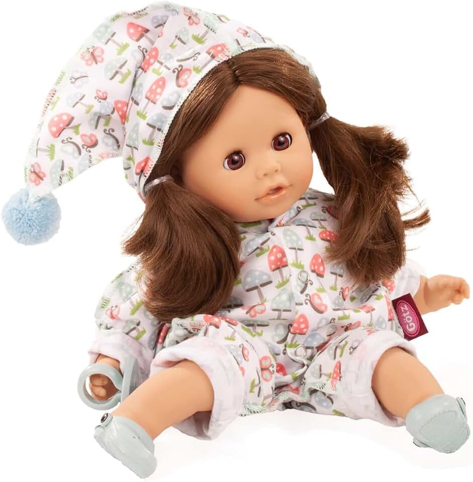 Gotz Cosy Aquini 13" Lucky Mushroom - Soft Cloth Brunette Bath Baby Doll with Brown Sleeping Eyes