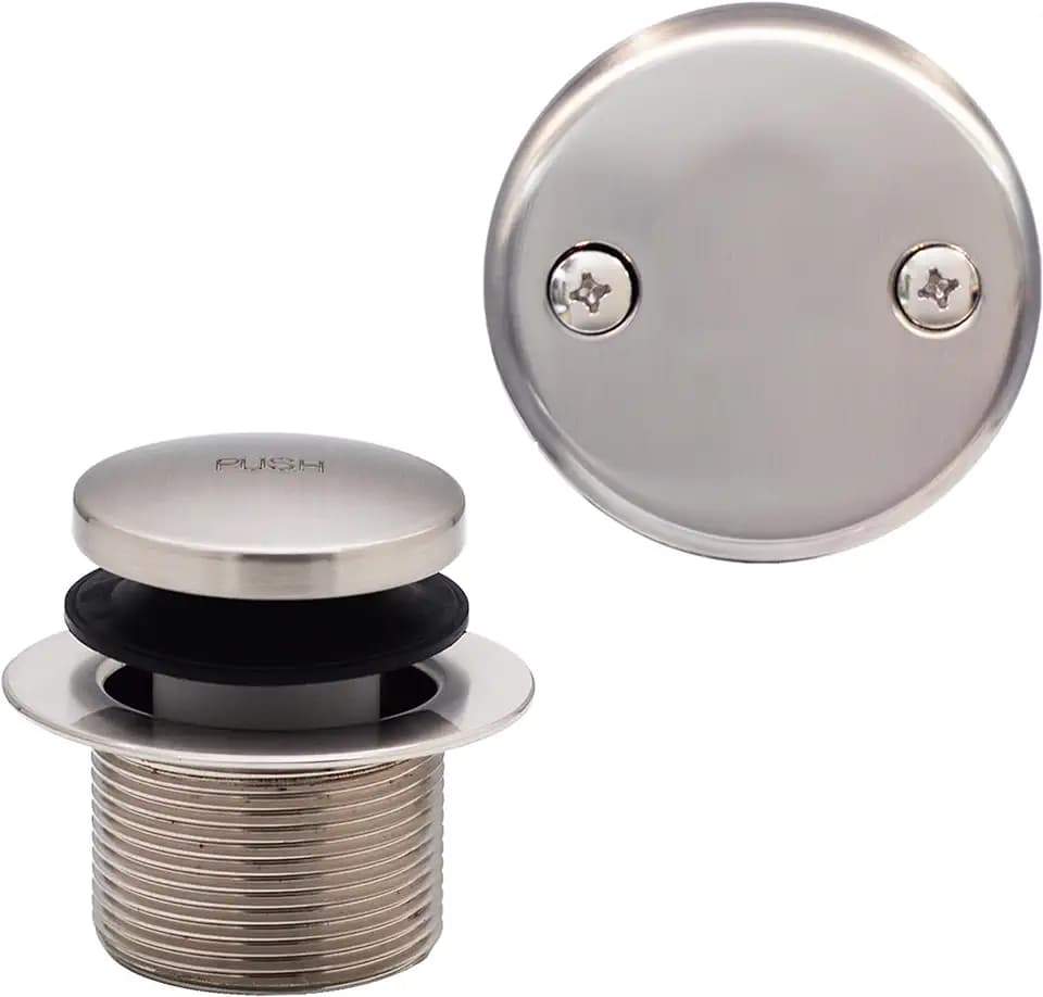 Westbrass D93-2-07 1-1/2" Tip-Toe Bathtub Drain Plug Trim Set with Two-Hole Overflow Faceplate, 1-Pack, Satin Nickel