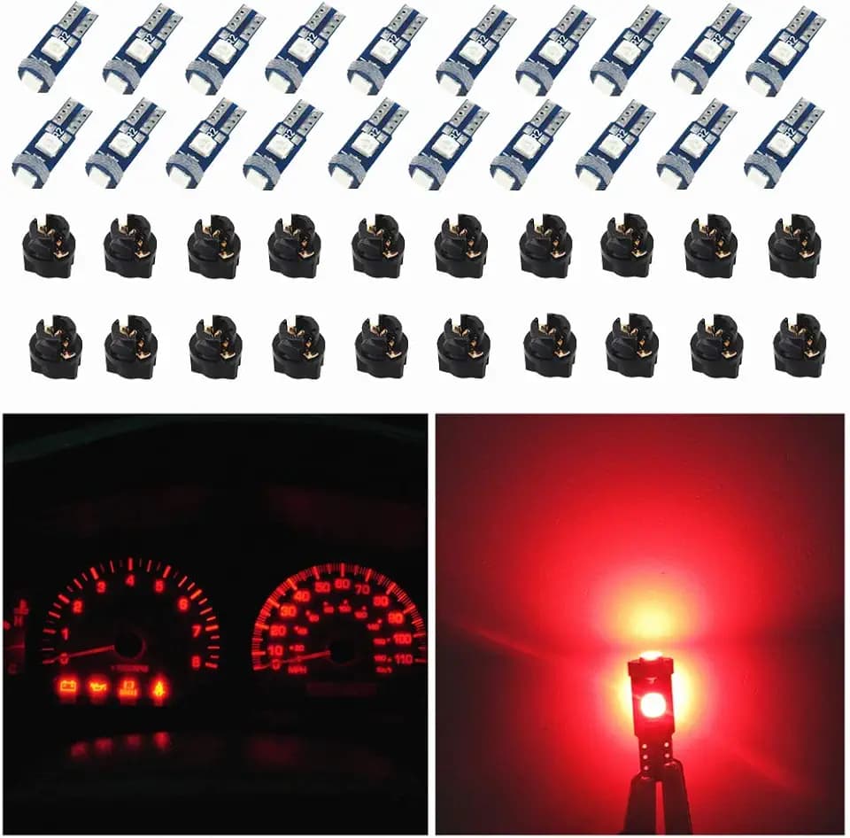 WLJH 74 Led Bulb Dash Lights Dimmable T5 2721 37 85 286 Wedge PC74 Twist Socket Automotive Instrument Panel Gauge Light Kits Cluster Shift Indicator Interior Bulbs Red Pack of 20