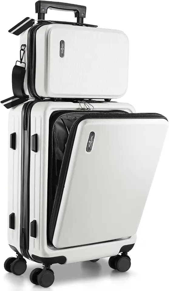 TRAVELARIM 20 Inch Carry On Luggage 22x14x9 Airline Approved, Carry On Suitcase with Wheels, Hard-shell Carry-on Luggage, Durable Luggage Carry On, White Small Suitcase with Cosmetic Carry On Bag