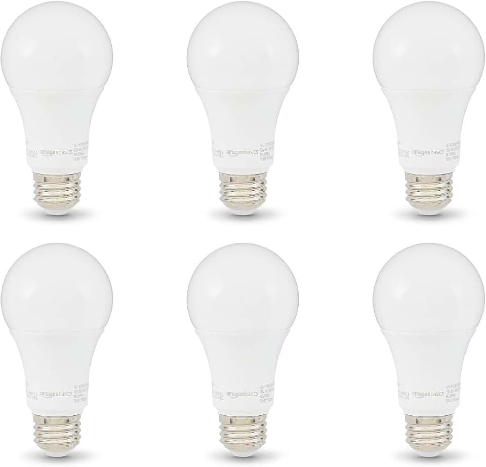 Amazon Basics A19 LED Light Bulbs, 100W Equivalent, 15W, E26 Standard Base, Soft White 2700K, Non-Dimmable, 10,000 Hour Lifetime, 6-Pack