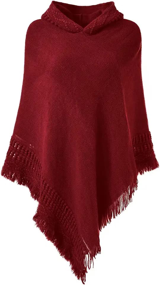 Ferand Women's Witchy Hooded Knit Poncho with Fringe