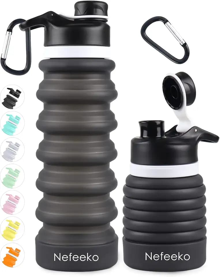 Nefeeko Collapsible Water Bottle, 26oz Silicone Foldable Water Bottles