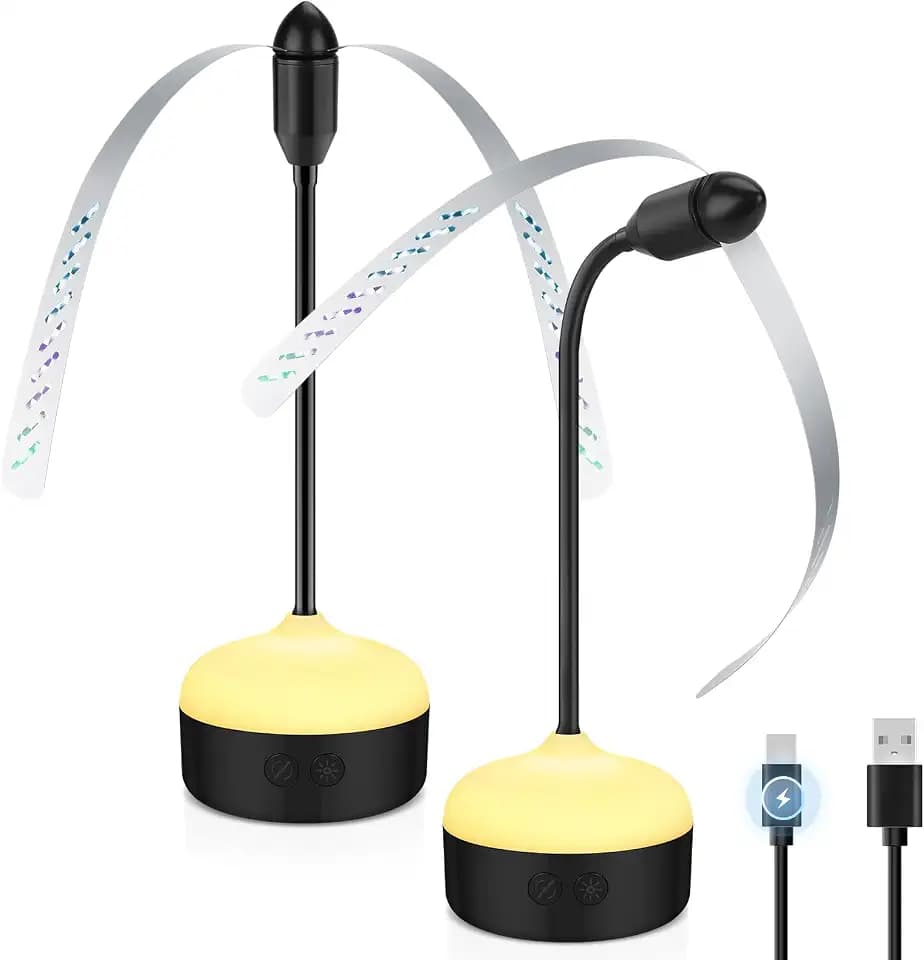 Fly Fans for Tables, 2 Pack Rechargeable Fly Repellent Fan with LED Lamp