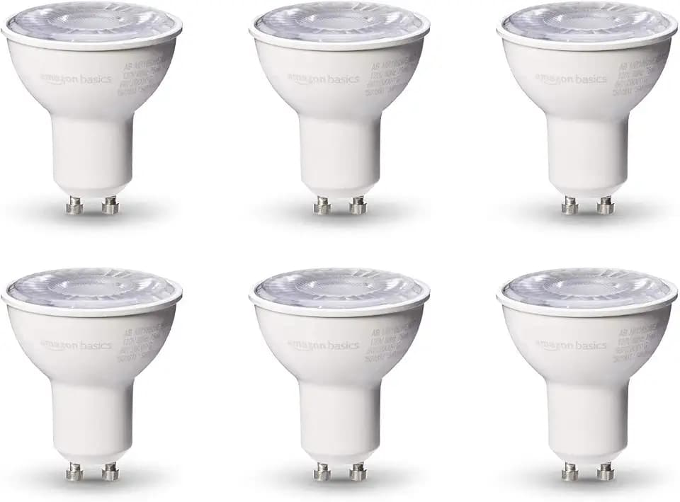Amazon Basics MR16 LED Light Bulb, 50W Equivalent, Energy Efficient 7W, GU10 Base, Daylight White 5000K, Dimmable, 10,000 Hour Lifetime, 6-Pack