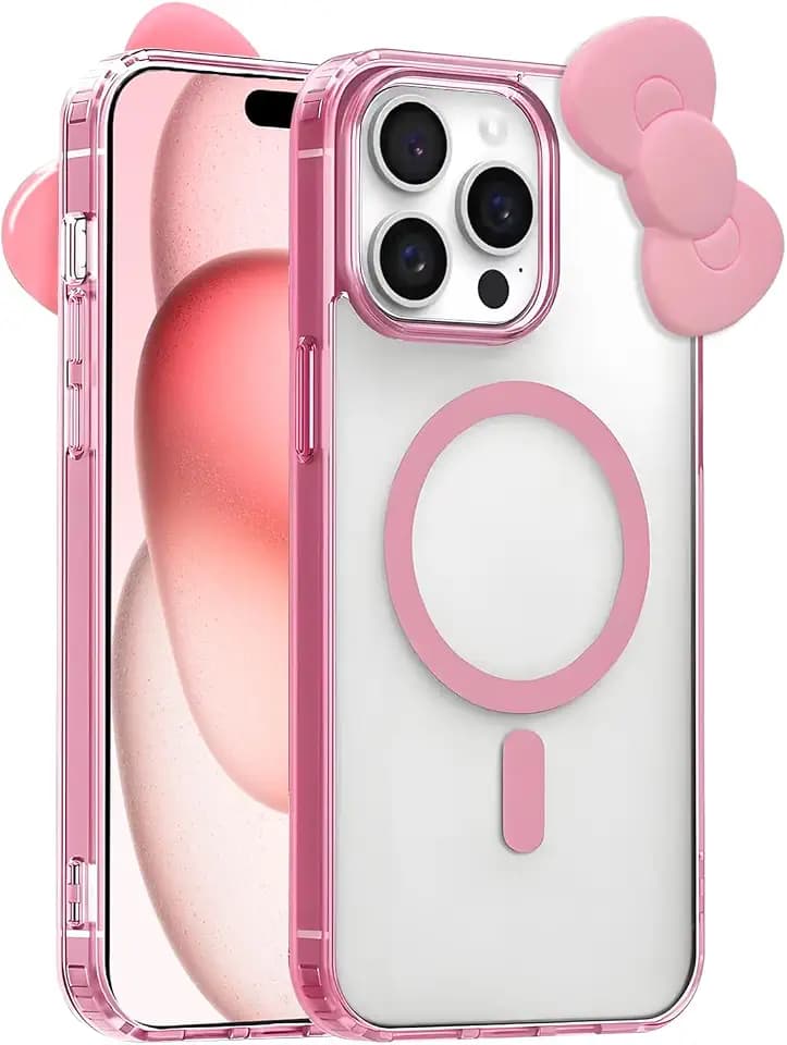 Cute Bowknot Magnetic Phone Case for iPhone 16 Pro Max, Pink Clear