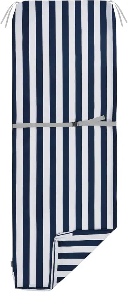NettyPro Outdoor Patio Chaise Lounge Chair Cushion Covers with Zipper and Tie, Water Repellent UV Resistant, 72 x 22 x 3 Inch, Replacement Slip Cover Only, Stripes Navy Blue and White