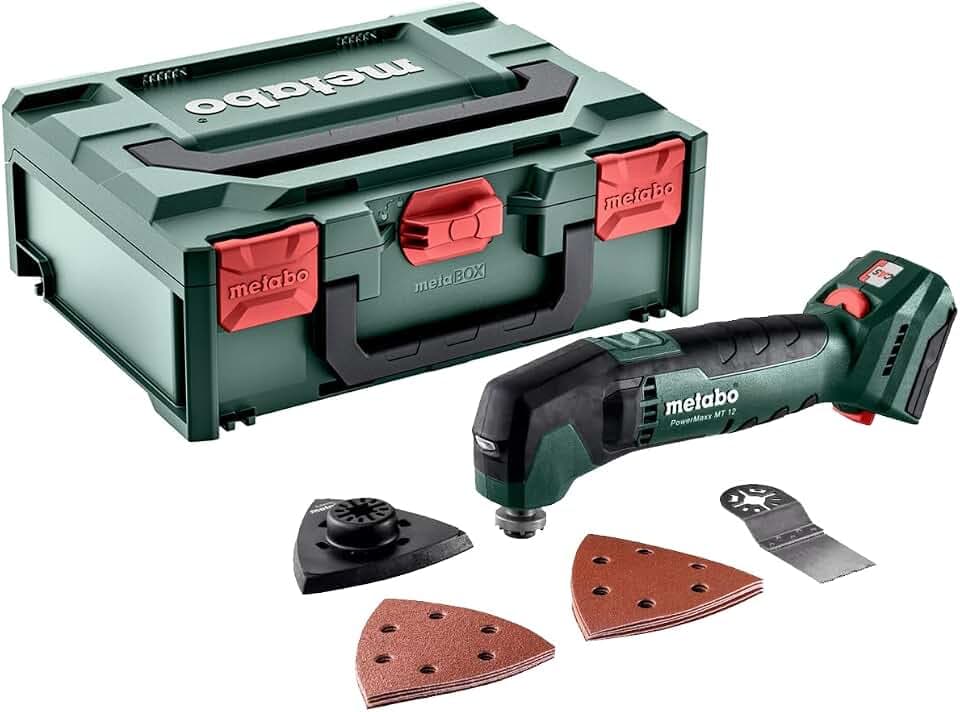 Metabo PowerMaxx MT 12 Akku-Multitool 12V in metaBOX 145 (Tauchsägeblatt, Dreieckschleifplatte, Haftschleifblätter, ohne Akkupack + Ladegerät) # 613089840