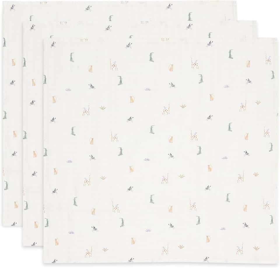 Jollein 535-851-67090 Spucktücher/Mundtücher Musselin 3er Pack - Jungle Jambo (70x70cm)