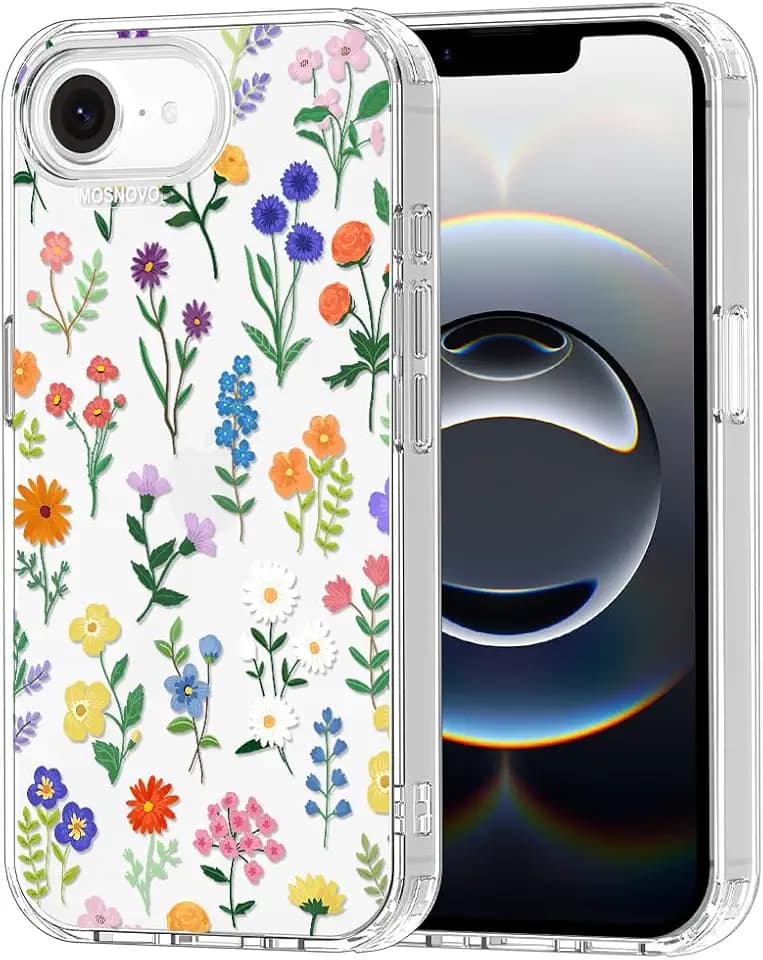 MOSNOVO for iPhone 17e Case/iPhone 16e Case, Shockproof Military-Grade Protection 6.6ft Drop Tested, Clear Phone Case for iPhone 16e / iPhone 17e, Botanical Floral Design