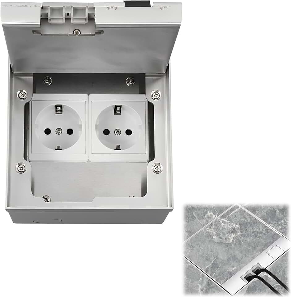 Bodeneinbau Steckdosenkasten, 16A 4000W Edelstahl-Bodensteckdose Set