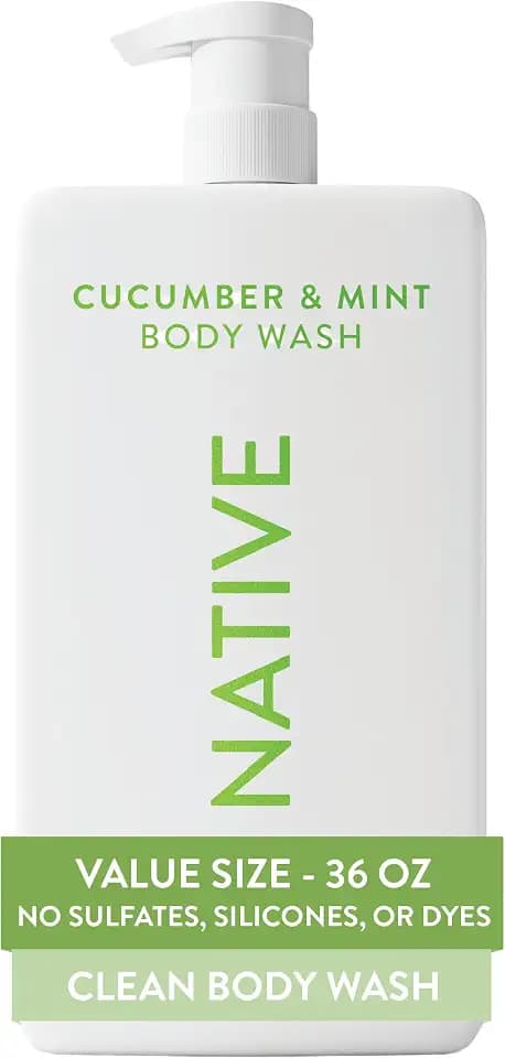 Native Clean Body Wash, Gentle & pH-balanced for Sensitive Skin, 24-Hr Freshness for Women & Men, Vegan & Cruelty-Free, Free of Sulfates, Parabens & Phthalates, Cucumber & Mint, 36 oz