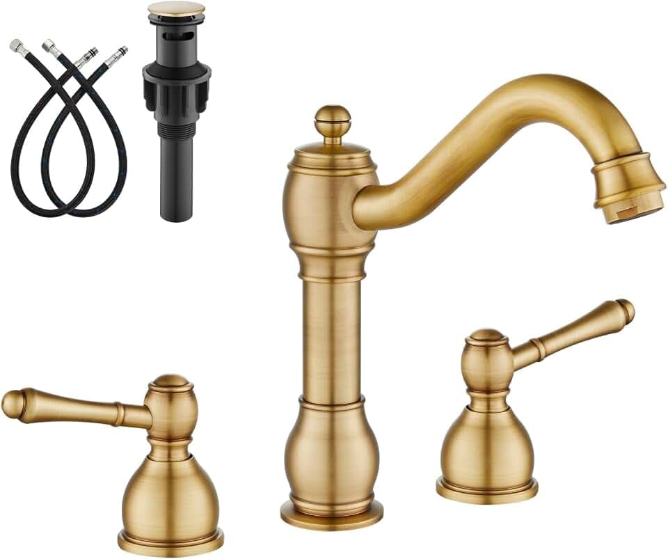 gotonovo Bathroom Sink Faucet 3 Hole 8 Inch Widespread, Antique Brass