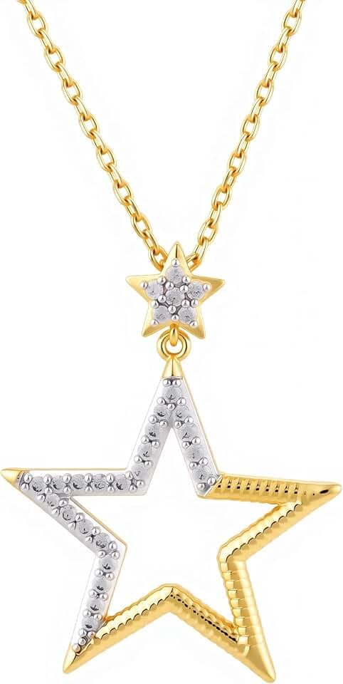 Two-Tone Double Star Pendant Necklace for Women