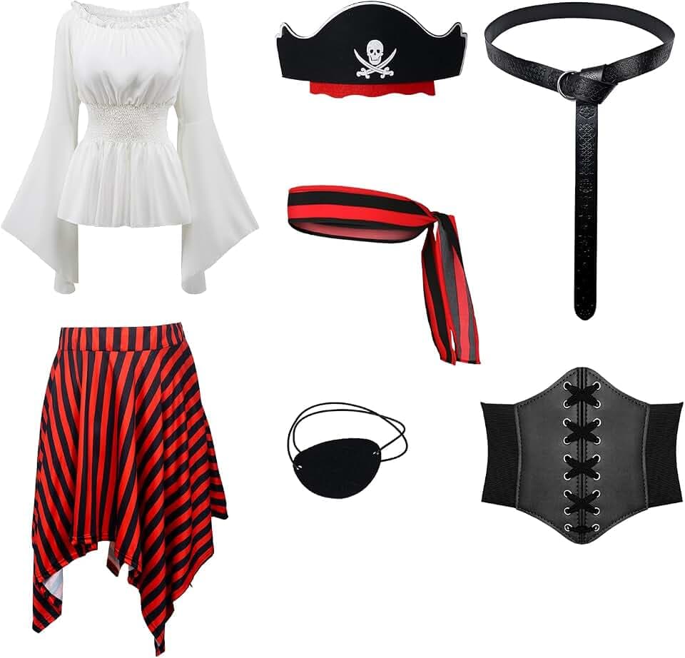 Piratenkostüm Damen Mittelalter Wikinger Kleidung Damen Renaissance Kleid Piraten Kostüm Frauen für Halloween Karneval