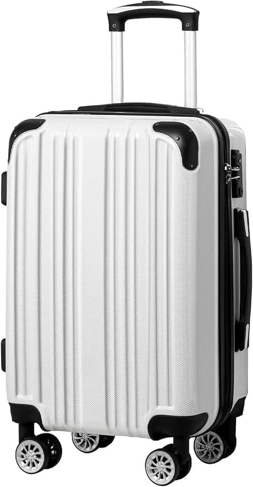 Coolife Luggage, Lightweight and Durable Hardshell, 20 in, white grid new