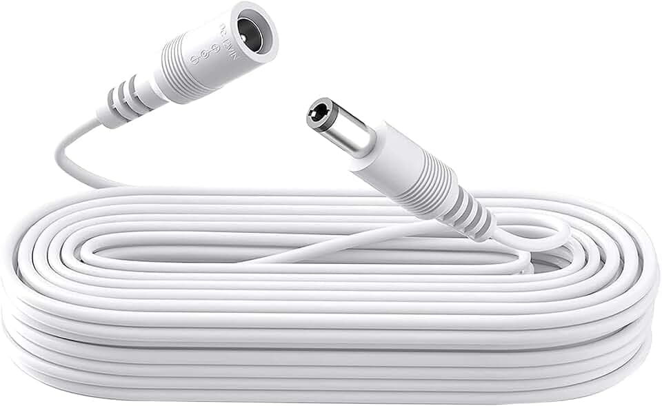 5 m DC-Verlängerungskabel, 12 V DC-Netzteil-Verlängerungskabel aus reinem Kupfer, 5,5 mm x 2,1 mm, für Überwachungskameras, Router, LED-Streifen, Drucker, Monitore und mehr – Weiß