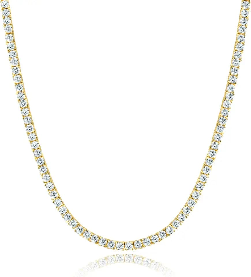 Gemsme 18K White/Yellow Gold Plated 2.0mm Round Cubic Zirconia Classic Tennis Necklace For Women (16-22 Inch)