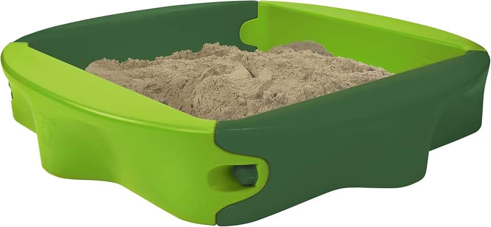 BIG-Sandy mit Hard-Cover - Sandkasten mit bespielbarer Abdeckung, bequeme Sitzfläche, UV-stabilem und wetterfestem Kunststoff, 138 x 138 cm, für Kinder ab 1 Jahr, hellgrün/dunkelgrün