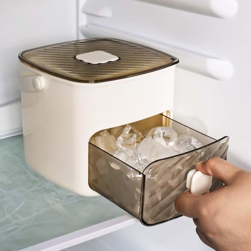 Eismaschine Theke, Easy Press Ice Cube Maker, Lösen Sie alle Eiswürfel in einer Sekunde, 48 Eiswürfelform Aufbewahrungsbox mit Griff, Eiszange & Korb, Tragbare Eismaschine für Zuhause/Büro/Bar