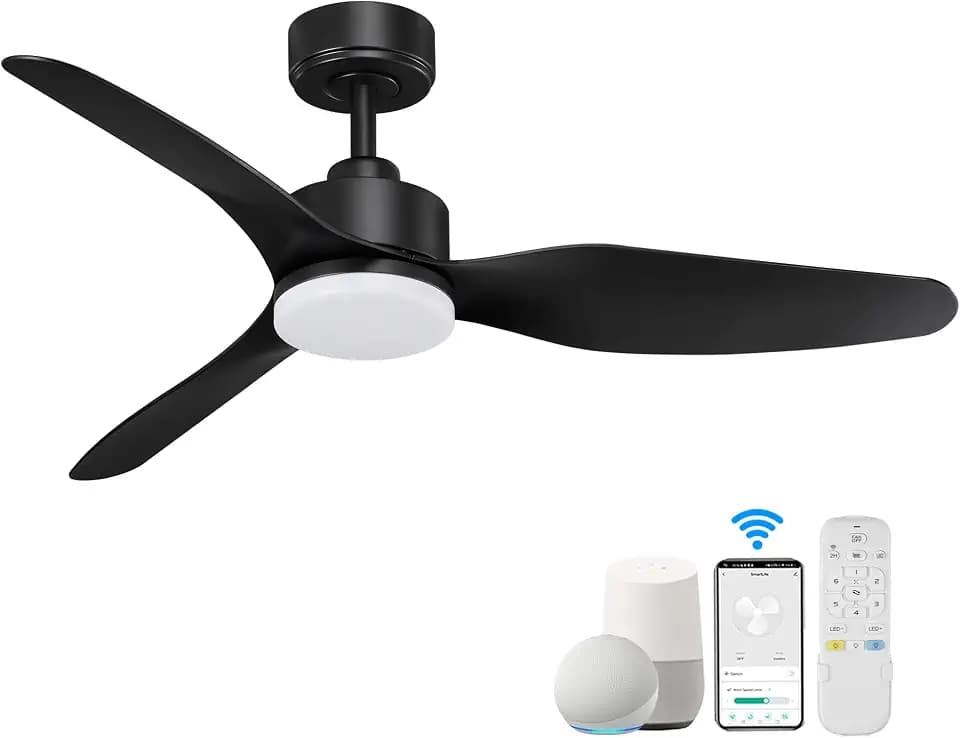 48" Smart Ceiling Fans with Lights Remote,Outdoor Indoor,Black,Easy Install