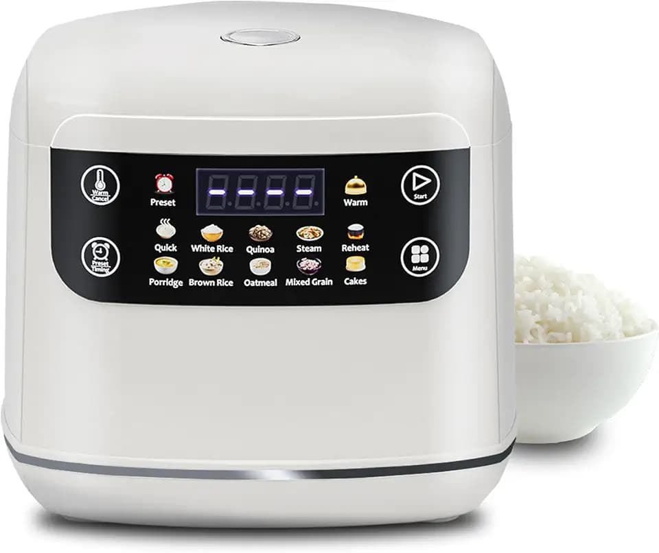 Portable Digital Rice Cooker, 6-Cup (Uncooked)/12-Cup (Cooked) Small Rice Maker with Steaming Basket, Mini Rice Cooker with 2L Removable Nonstick Inner Pot, 10 Menu Options, Auto Keep Warm, 24 Hour Delay Timer, White