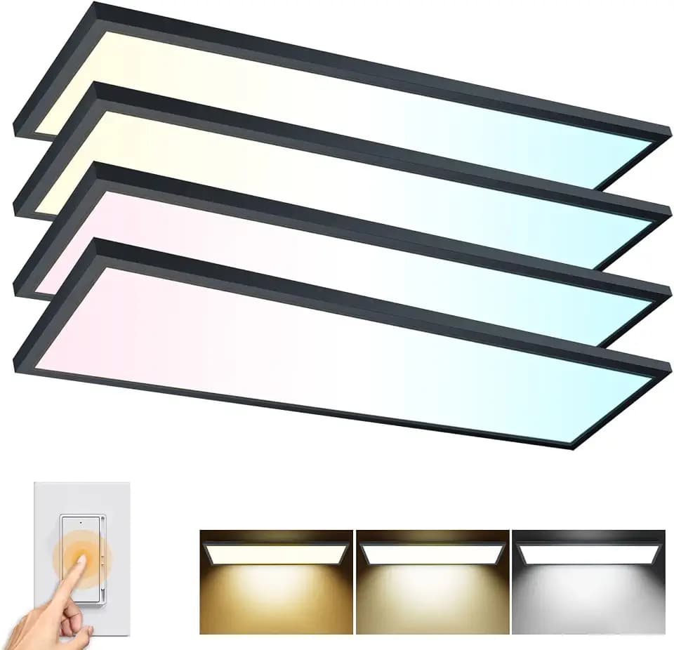 AIKVSXER 4 Pack 1x4 LED Flat Panel Light Surface Mount Black, 5500LM 50W