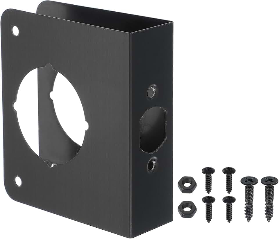 PATIKIL Door Reinforcement Plate, 1 Set Doors Reinforce Repair for 1-3/8" Thick Door 4-1/2" Size Door Knob Lock Latch Deadbolt Cover Plate Home Security, Black