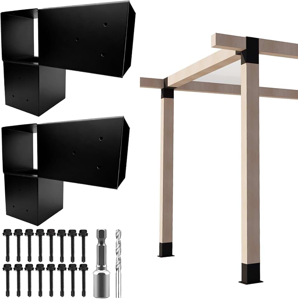 6x6 Pergola 2-Way Brackets,L-Shaped Corner Angled Design 2Pack