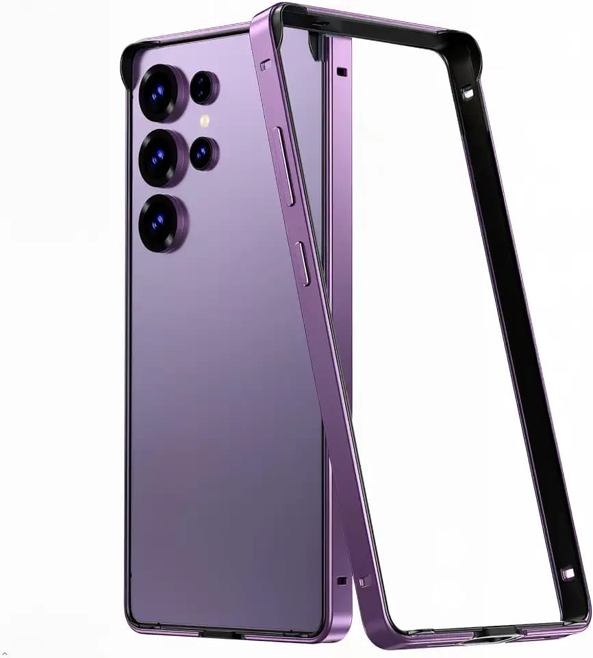 for Galaxy S26 Ultra Bumper Case Metal, No Back Design Compatible with MagSafe, Aluminum Alloy + TPU Bumper Frame Slim Fit Excellent Heat Dissipation 4 Corner Raised Shockproof (Purple)