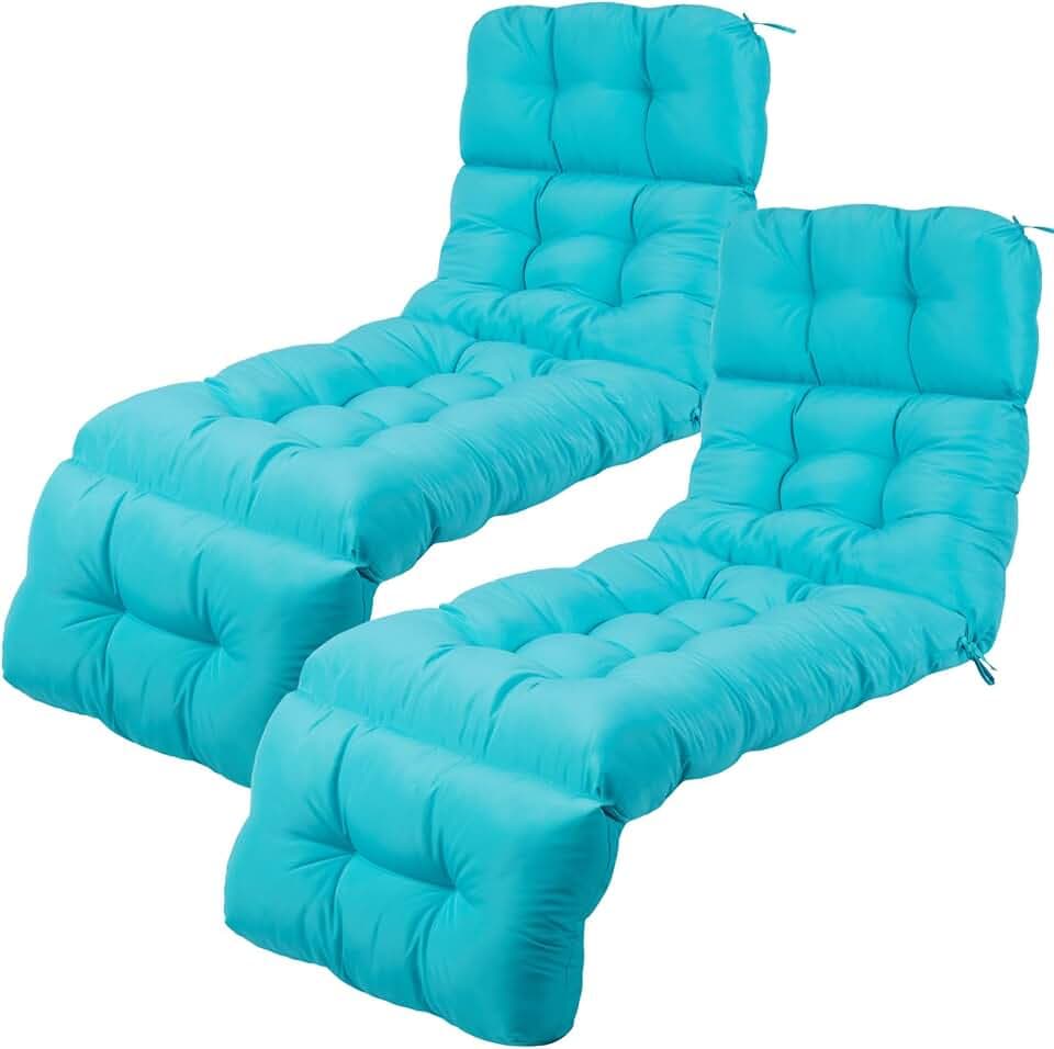 DoubleFill Outdoor Chaise Lounge Chair Cushion 72 x 22 x 4.21 Inches Thick Tufted Patio Pool Lounge Cushion Waterproof Replacement for Outdoor Furniture with Ties(Mint Green,2 Pcs)