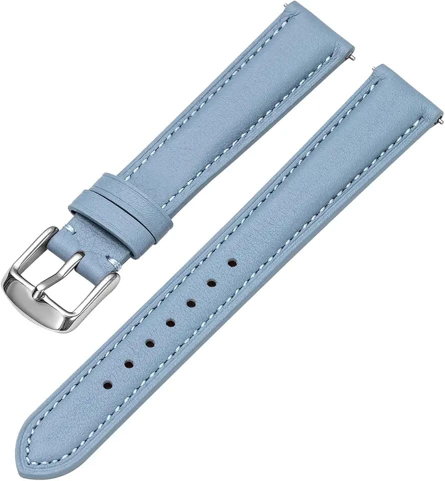 Quick Release Leather Watch Band,Replacement Watch Strap,Silver Polished Pin Buckle,for Men Women