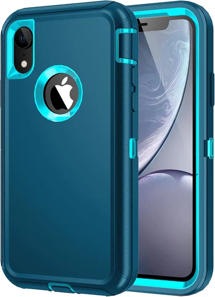 for iPhone XR Case, Heavy Duty Shockproof Dust/Drop Proof 3 Layer Full Body Protection Rugged Cover Case for Apple iPhone XR 6.1",Turquoise
