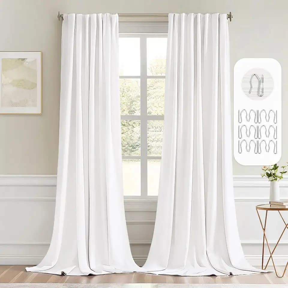 MIULEE Pure White Back Tab Blackout Curtains 52x102 Inch Long 2 Panels Set