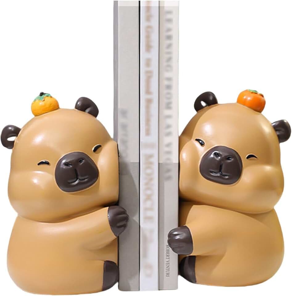 Cute Animal Bookends, Resin Hugging Capybara Figurines Decorative Book Ends, Unique Book Holder Stopper for Home Office Desk Bookshelf Decoration