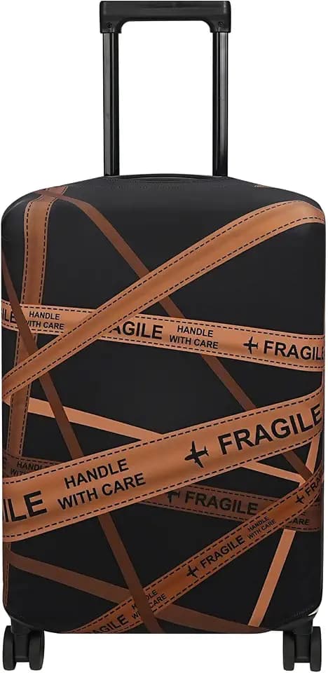 Explore Land Travel Luggage Cover Fits 23-26 inch Case (Gold Fragile, M)