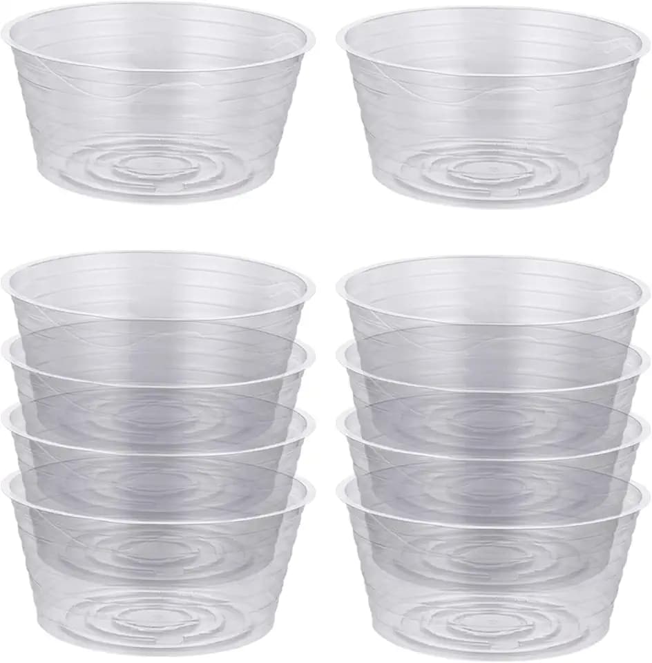 Idyllize 10 Pieces of 8 Inch Clear Thin Deep Plastic Plant Saucer Drip Tray for Pots (8'')