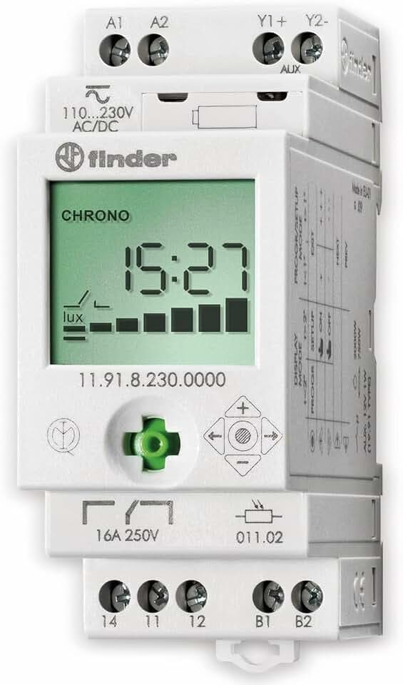 Finder 11.91.8.230.0000 Dämmerungsschalter Lichtsensor Tages-Zeitschaltuhr, Weiß