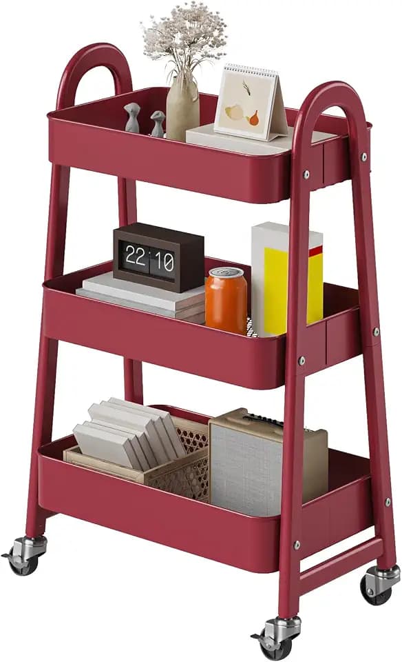 OLIXIS Metal 3 Tiers Rolling Storage Utility Cart with Lockable Wheels