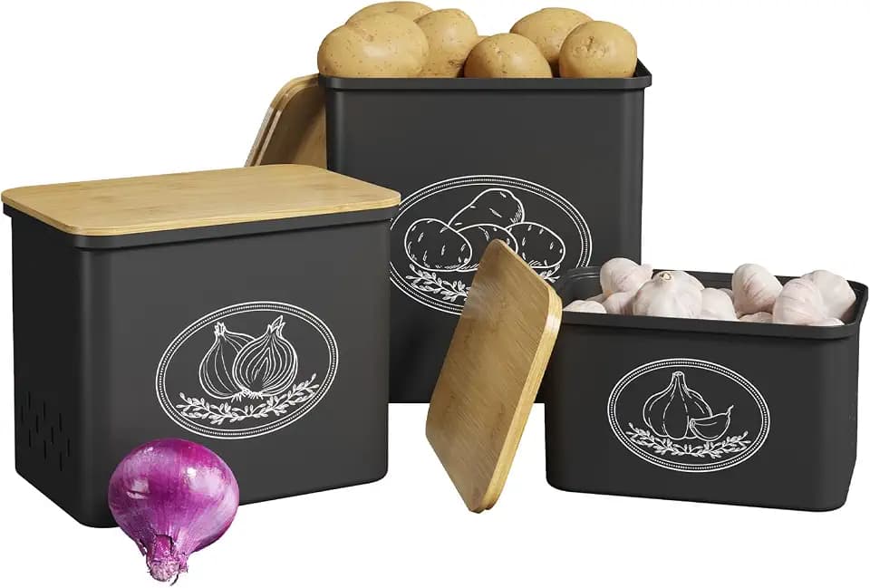 Lifewit 3er Set Kartoffel Aufbewahrungsbox, zwiebel aufbewahrung, Schwarz