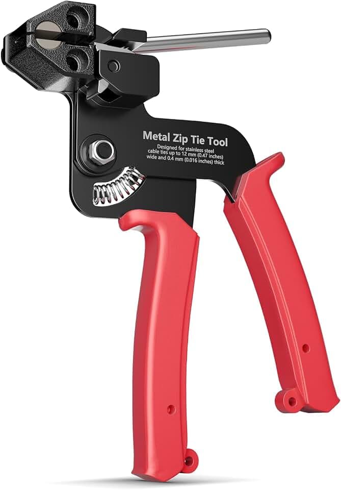 Metal Zip Tie Tool, Stainless Steel Cable Tie Gun, Red