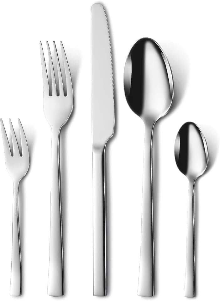 Besteck Set 6 personen, Hunnycook 30-teilig Edelstahl Essbesteck mit Gabel Löffel Messer, Besteckset für Haus/Küche/Restaurant/Outdoor, Hochglanzpoliert, Spülmaschinenfest